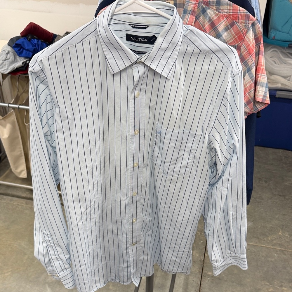 Nautica Light Blue and Navy Pinstripe Dress Shirt